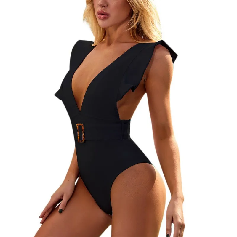 

Swimwear Deep V-neck Ruffle Swimsuit Push Up One Piece Swimsuit Beach Wear Backless Swimming Wear Monokini js