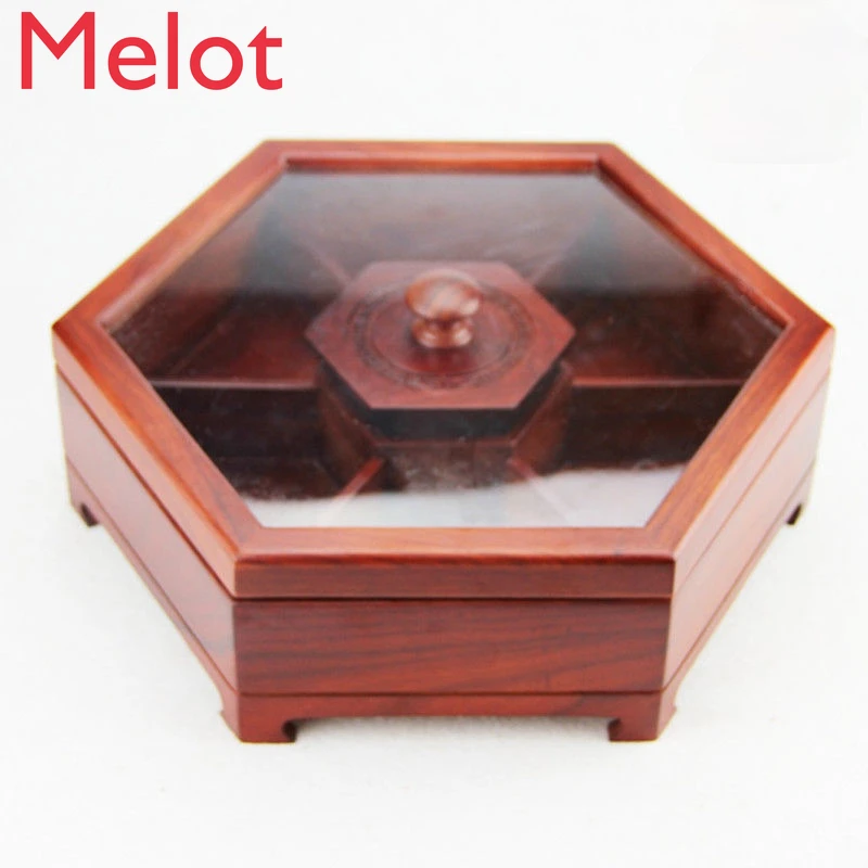 

High-End Rosewood Rosewood Chinese Style Covered Compartment Tuck Box Living Room Wooden Fruit Plate Candy Snack Dish Household