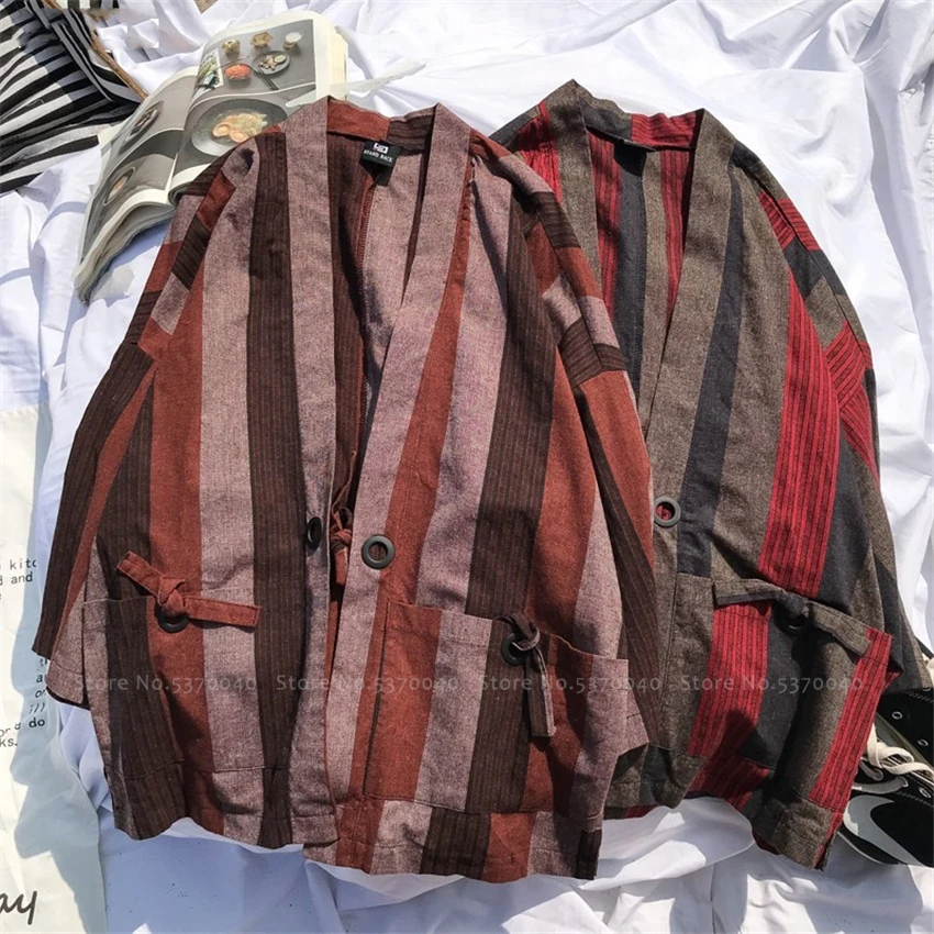 Традиционное японское кимоно халат Мужская хлопковая футболка в полоску юката