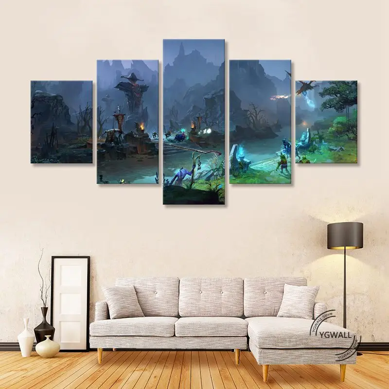 DOTA2 герои средняя карта Боевая стена искусство холст картины 5 шт. фотографии