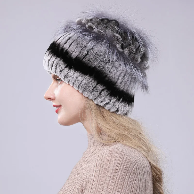 На зимнем меху головной убор для женщин настоящий мех кролика шапки из меха