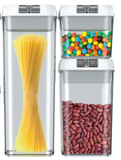 3pcs set Контейнер для хранения пищевых продуктов, пластиковый ящик для хранения на кухне, многозерновой контейнер для хранения, прозрачные Герметичные банки, легко застегиваются, мультиемкость - Цвет: 3pcs set