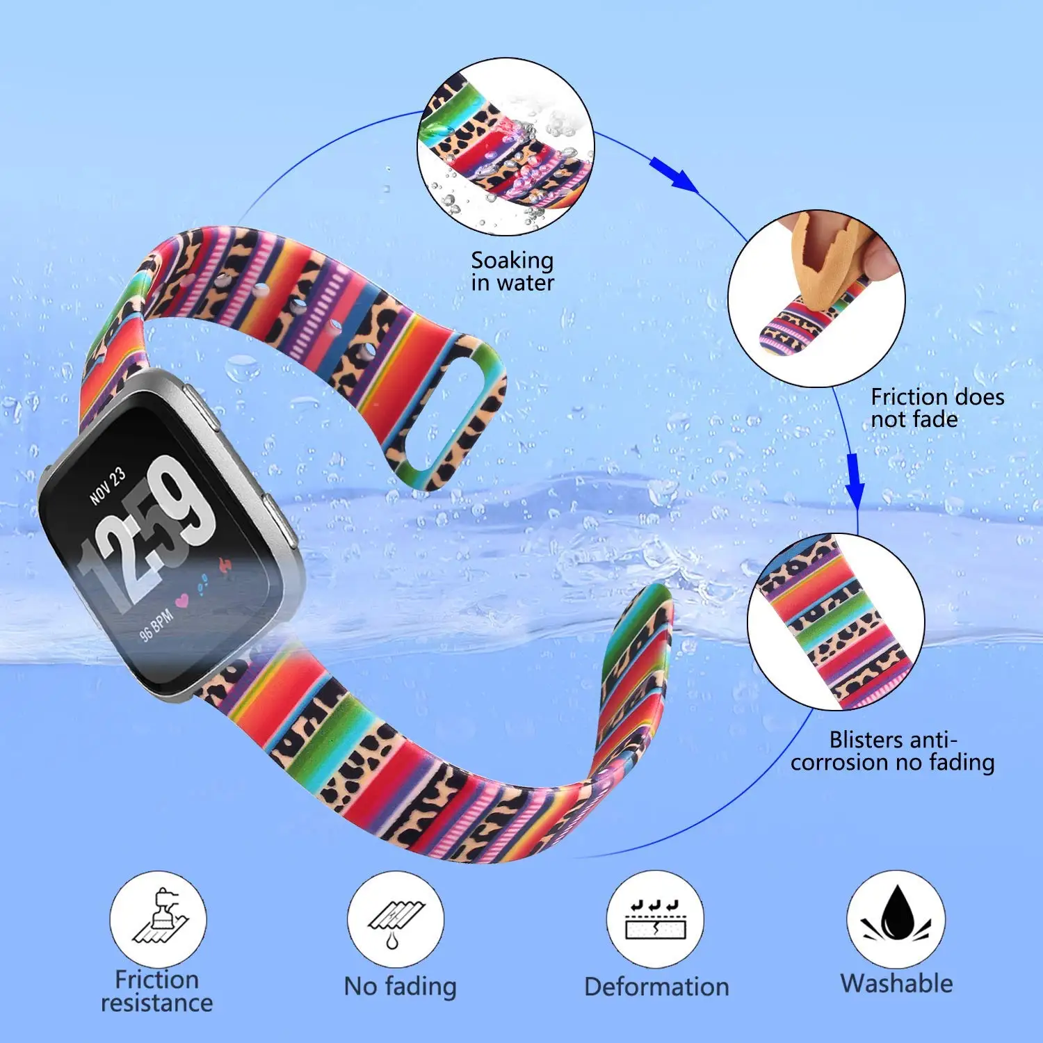 Женский силиконовый ремешок с принтом для Fitbit Versa, спортивный ремешок для часов samsung gear S3 Frontier/классический сменный ремешок 22 мм