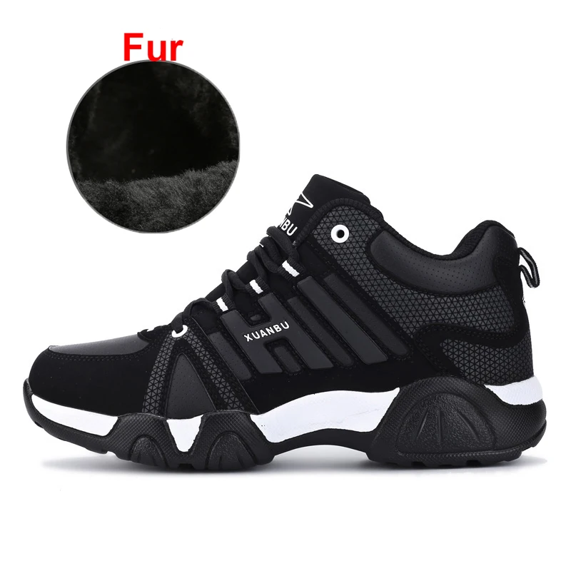 Черный Winter Men Women Running Sport Shoes Plus Size 36-48 Athletic Trainers With Fur Comfortable Training Sneakers Unisex Runners - Цвет: Черный