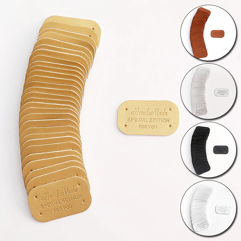 20Pcs Handmade Rounded Corners Embossed Color-changing PU Leather Label For DIY Bag Clothing Hat Scarf Ornament | Дом и сад