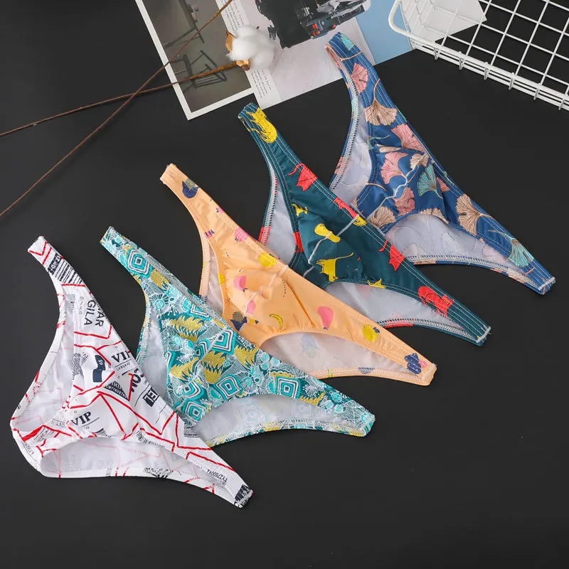

Men Briefs Underwear Breathable Printed Briefs Men's Sexy Cotton Bikini Jockstrap Low Waist Bulge Pouch Gay Underpants Man