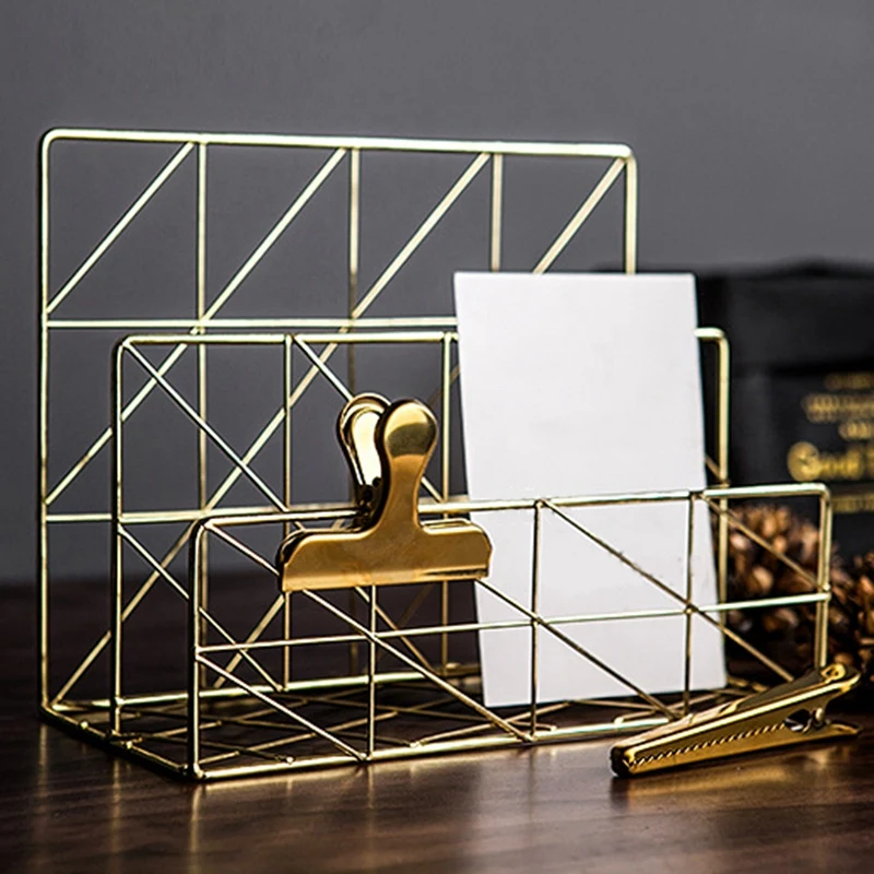 

2 Slots Letter Holder, Iron Multifunctional File Holder for Mails, Brochures and Postcards, Desktop Office Organizer