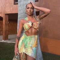 women fashion summer tube tops package hip mini skirt printed two pieces set skirt suit outfit 2021 female clothing streetwear