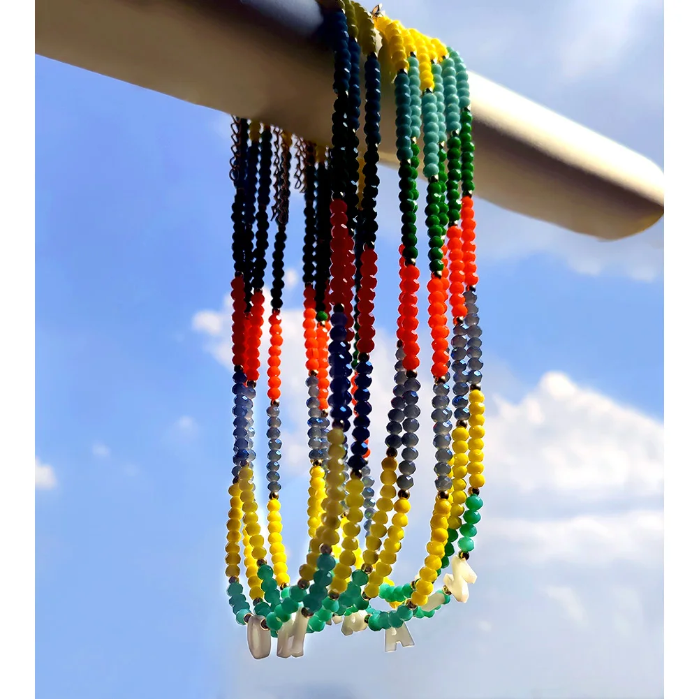

Handmade Crystal Beaded Shell Letter Necklace Women Natural Seashell Initial Necklaces Glass String Bead Choker Summer Jewelry