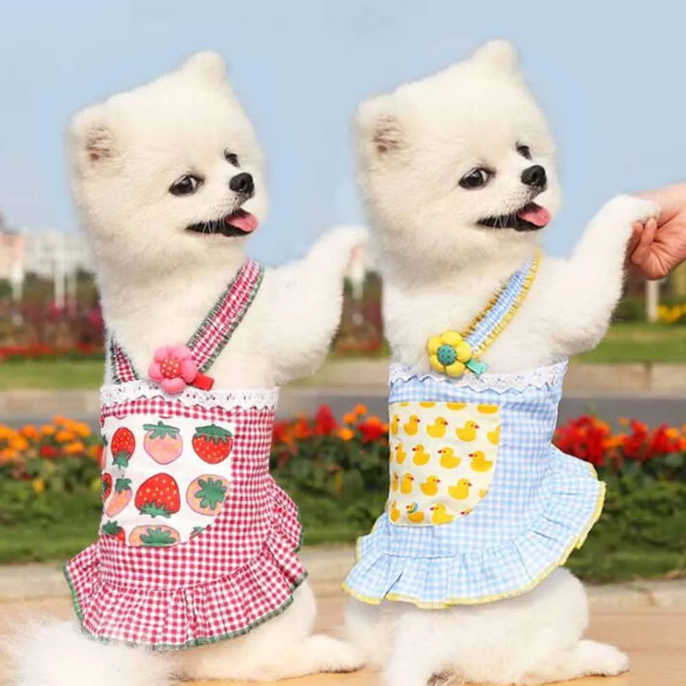 

Sexy Plaid Dog Clothes Evening Dress Sleeveless Blue Duck Red Strawberry Sling Shirt Girl Dress For Small Chihuahua Cat Skirt XL