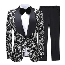 2020 2 Piece Groom Dress Tuxedo Custom Made Suit Men's Print Slim Suit Set Fashion Design   Party Embroidered Suit Wedding Suit (4)