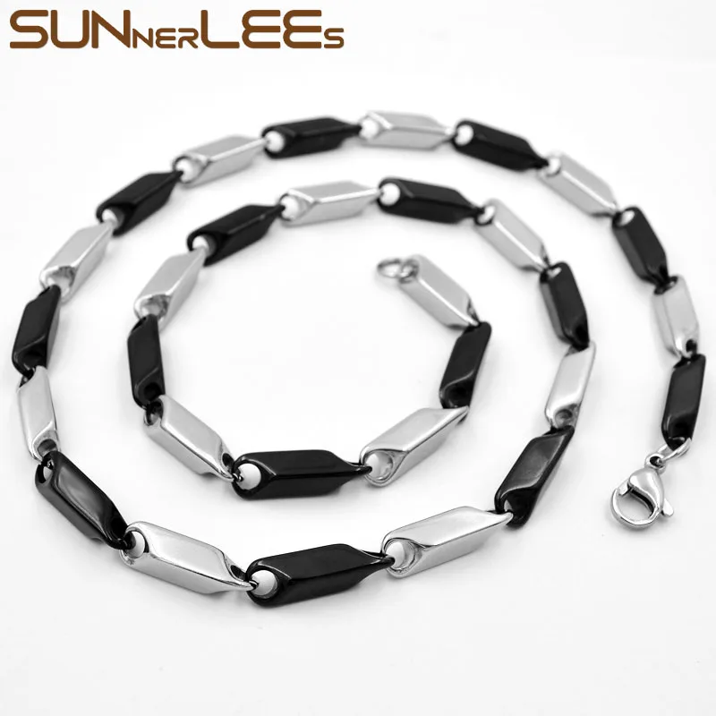 SUNNERLEES 316L ожерелье из нержавеющей стали 3 ~ 5 мм Геометрическая звеньевая цепочка