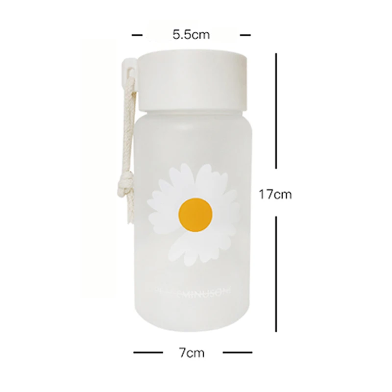 

500Ml Small Daisy Creative Transparent Plastic Water Bottles Bpa Free Frosted Water Bottle with Portable Rope Travel Tea Cup