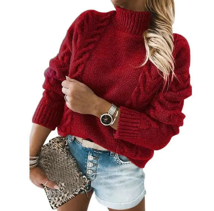 

Осенне-зимний женский модный свитер в европейском и американском стиле пуловер с высоким воротником свитер с длинным рукавом Повседневная ...