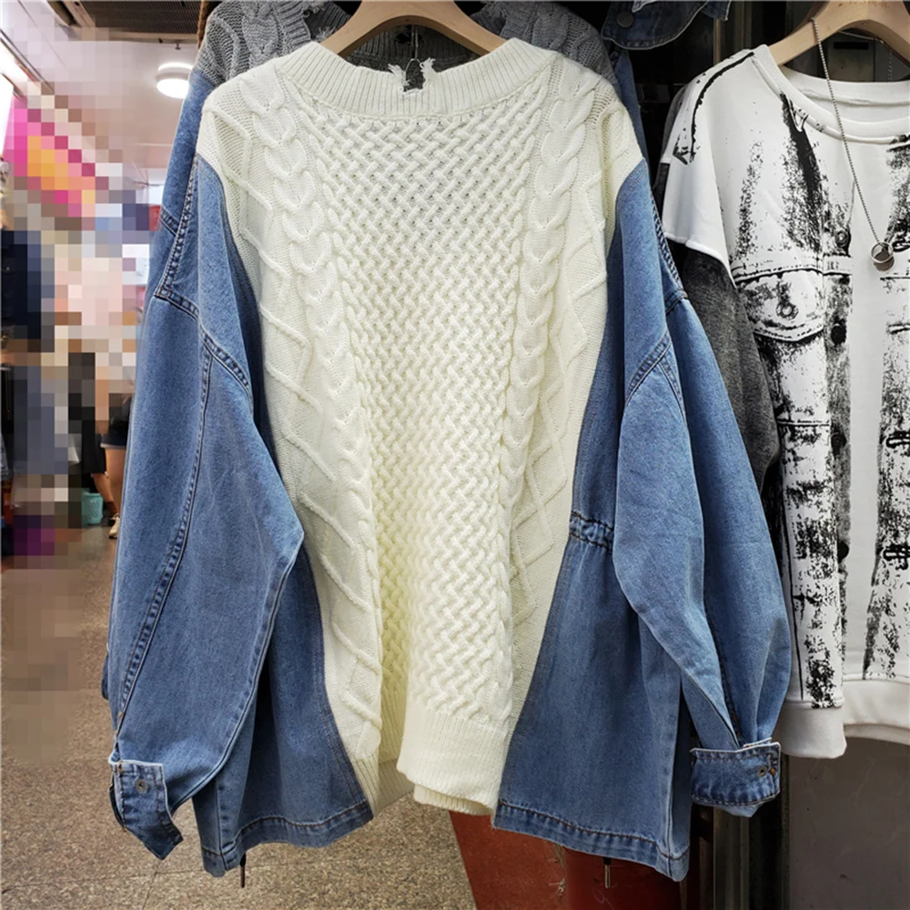 Женский джинсовый свитер с V-образным вырезом и длинным рукавом - купить по