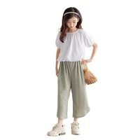 girl casual clothing sets fashion summer children tops short sleeve shirt wide leg pants outfits 2pcs kids clothes 8 10 12 year