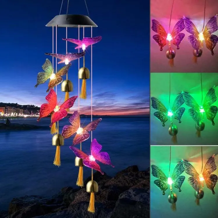 

Patio Yard Garden Colorful Solar Power Wind Bells Chime Crystal Ball Hummingbird Butterfly Dragonfly Waterproof Outdoor Light
