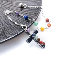 cross charms 7 chakra pendulum natural quartz gemstones beads pendant healing crystal point reiki pendulo meditation spiritual