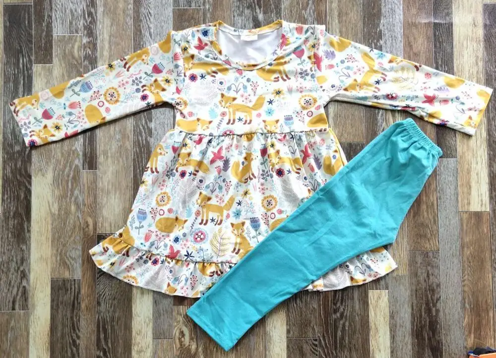 

Deer print top with solid color boutique kid girl clothing set 88