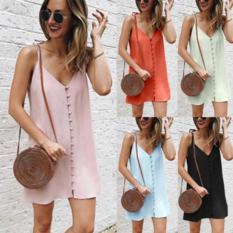 Платье мини женское Пляжное летнее повседневное без рукавов с треугольным