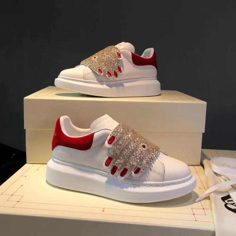 

Designer Alexander Waterproof Platform White Sneakers Ladies FingerType Strass Crystal-Embellished Tennis Shoes For Women