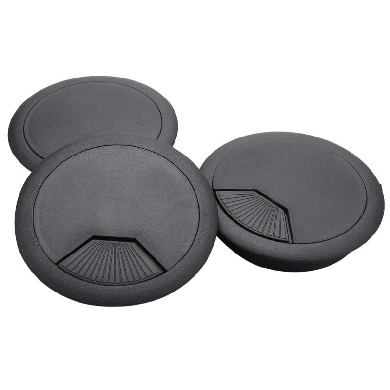 

3 Pcs Black Plastic Desktop Computer 80mm Grommet Cable Hole Cover