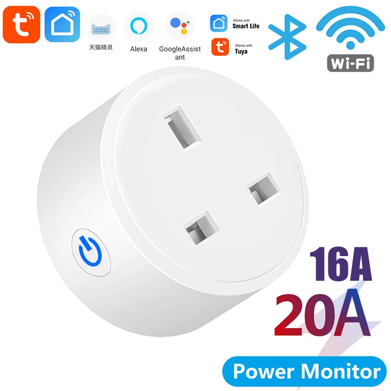 

16A UK Wireless Socket Tuya Smart Wifi Plug Via Smart Life APP Remote Control Timing Function Power Plug For Alexa Google Home