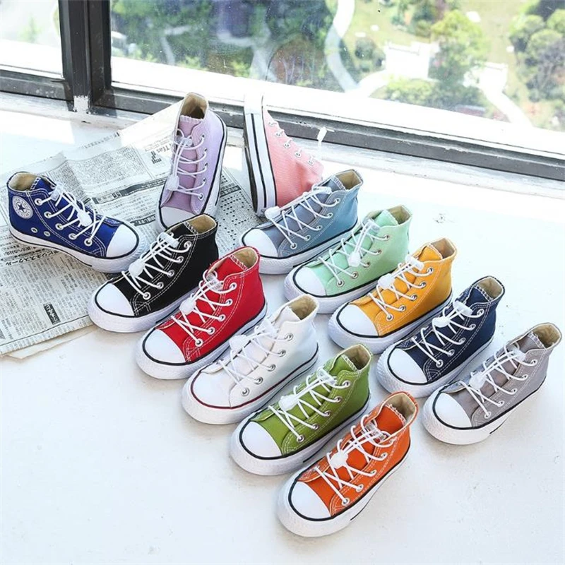

Child High-top Canvas Shoes Toddler Girl Sneakers Boy Shoes Candy Color Casual Lace Up Classic Kids Flats Sport Tenis Infanti