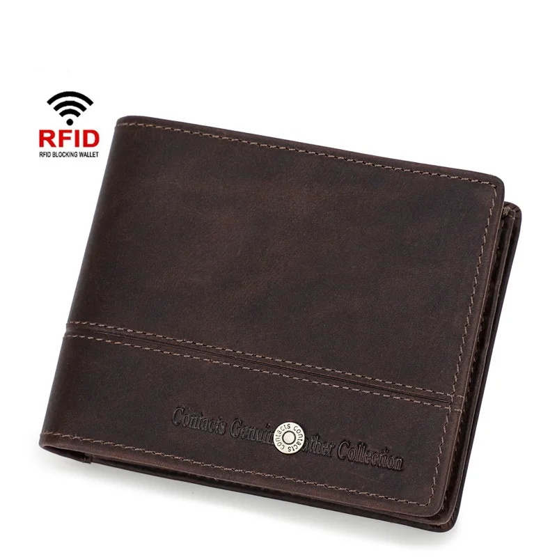 

Кошелек мужской короткий из натуральной кожи Крейзи Хорс, винтажный бумажник тройного сложения с монетницей, кредитница с блокировкой RFID, в...