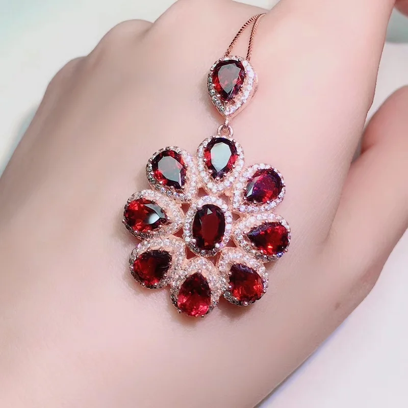 Натуральный настоящий красный гранат цветок роскошное большое ожерелье с
