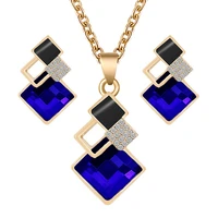 crystal geometric pendants necklace earrings sets for women fashion jewelry set bridal wedding earring necklace set