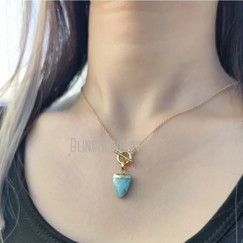 NM40666 Natural Amazonite Natural Gemstone Shield Necklace Charms Jewelry Natural Jade Crystal Quartz Women Necklace