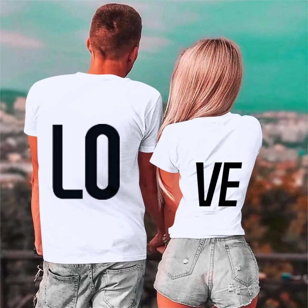 Модные новые летние футболки для пары отдыха с надписью Love хлопковые круглым