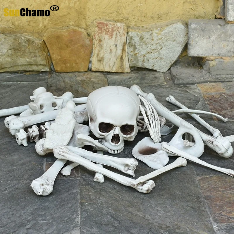 

Haunted House Secret Room Props Halloween Scary Spoof Toys Human Broken Bones Skull Hand Grasping Skeleton Bag