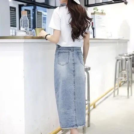2019 Весна Лето Осень Женская длинная джинсовая юбка плюс размер макси юбки