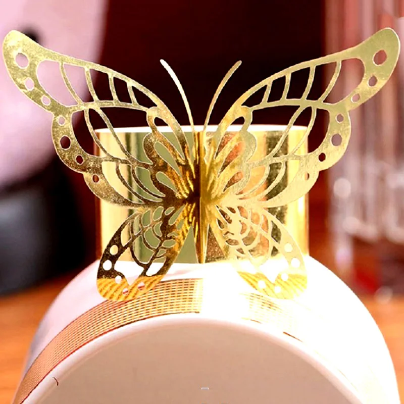 50 шт бабочка Лазерная резка металла кольцо для бумажных салфеток держатели