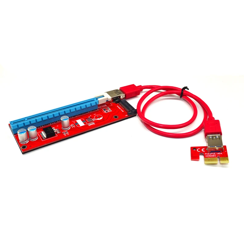 Новая красная Райзер карта VER007S PCI Express PCIe 1x до 16x E удлинитель 60 см USB3.0 кабель 15Pin SATA
