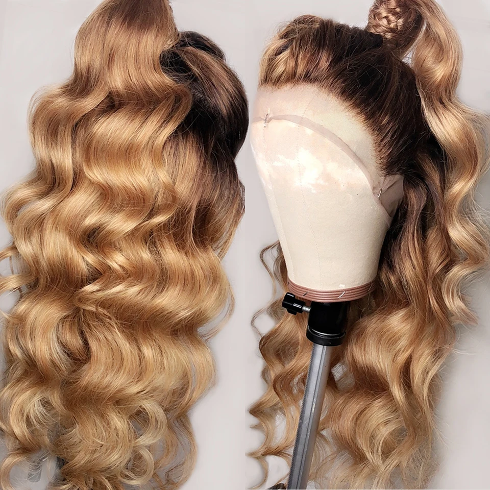 13*4 Loose Wave Lace Front Human Hair Wigs Pre-plucked Human Hair Wig Ombre T4/27 Color For Black Women