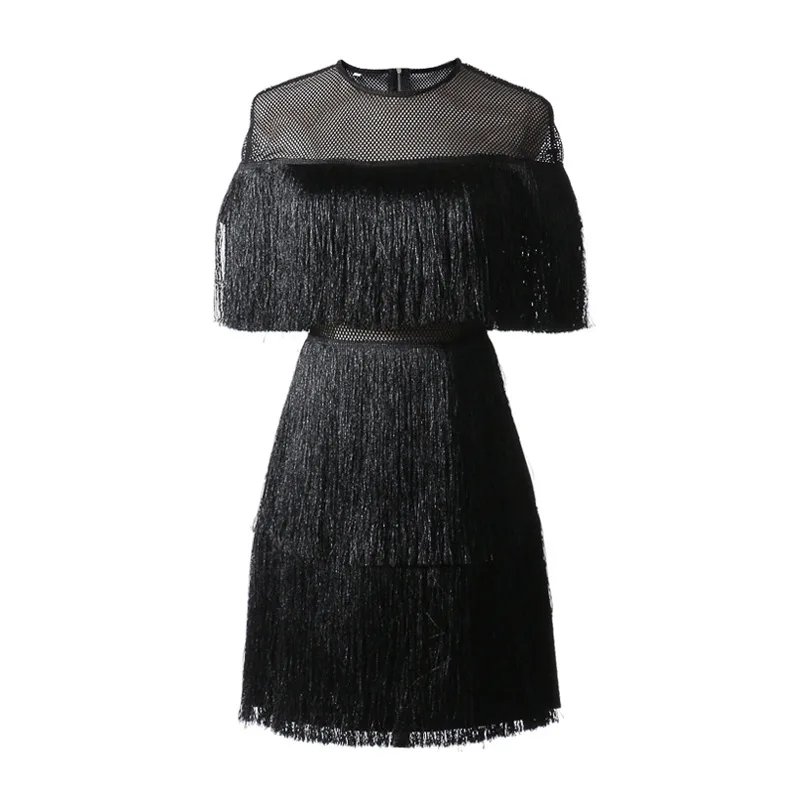 Женское платье с коротким рукавом круглым вырезом и кисточками | Женская одежда