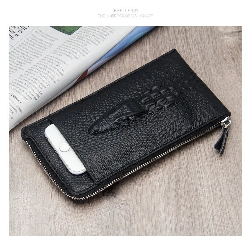 

Baellerry Alligator Pattern Wristband Men Wallet Large Capacity Long Clutch Wallets Male Purses Phone Pocket Card Holder Man