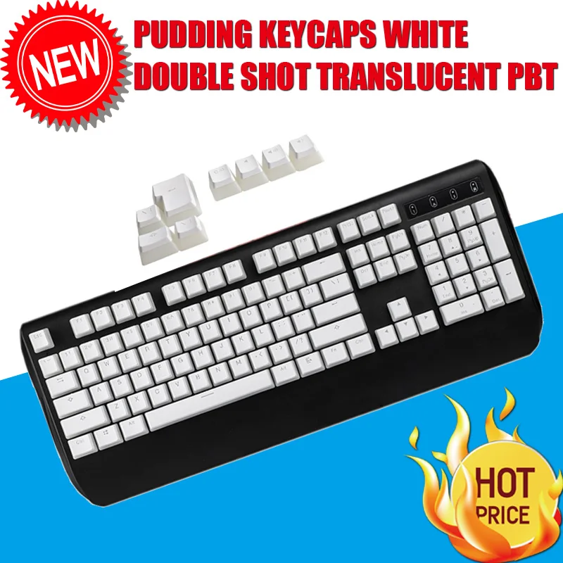 

New Pudding Keycaps White Double Shot Translucent PBT ANSI+ISO 108 Keys for RGB