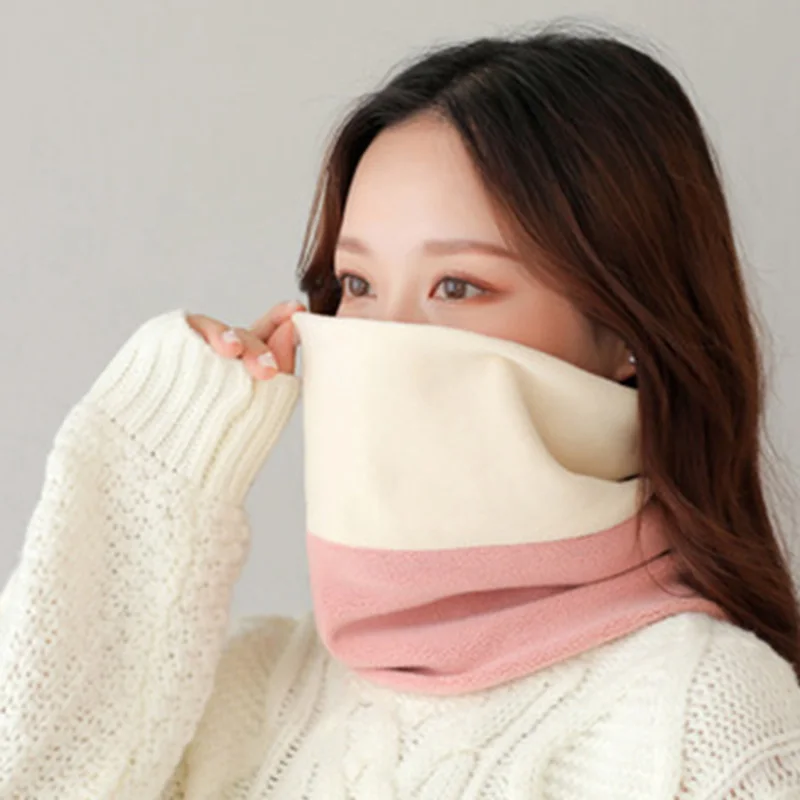 Autumn Winter Two-Color Bicolor Women Warm Collar Student Outdoor Guard High-Neck Double-Layer Thick Bib Riding Men's Scarf i20 |