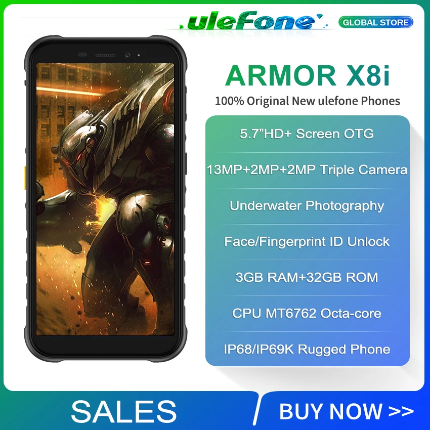 Смартфон Ulefone Armor X8i защищенный Android 11 5 7 дюйма 3 + 32 ГБ IP68 NFC 4G LTE |