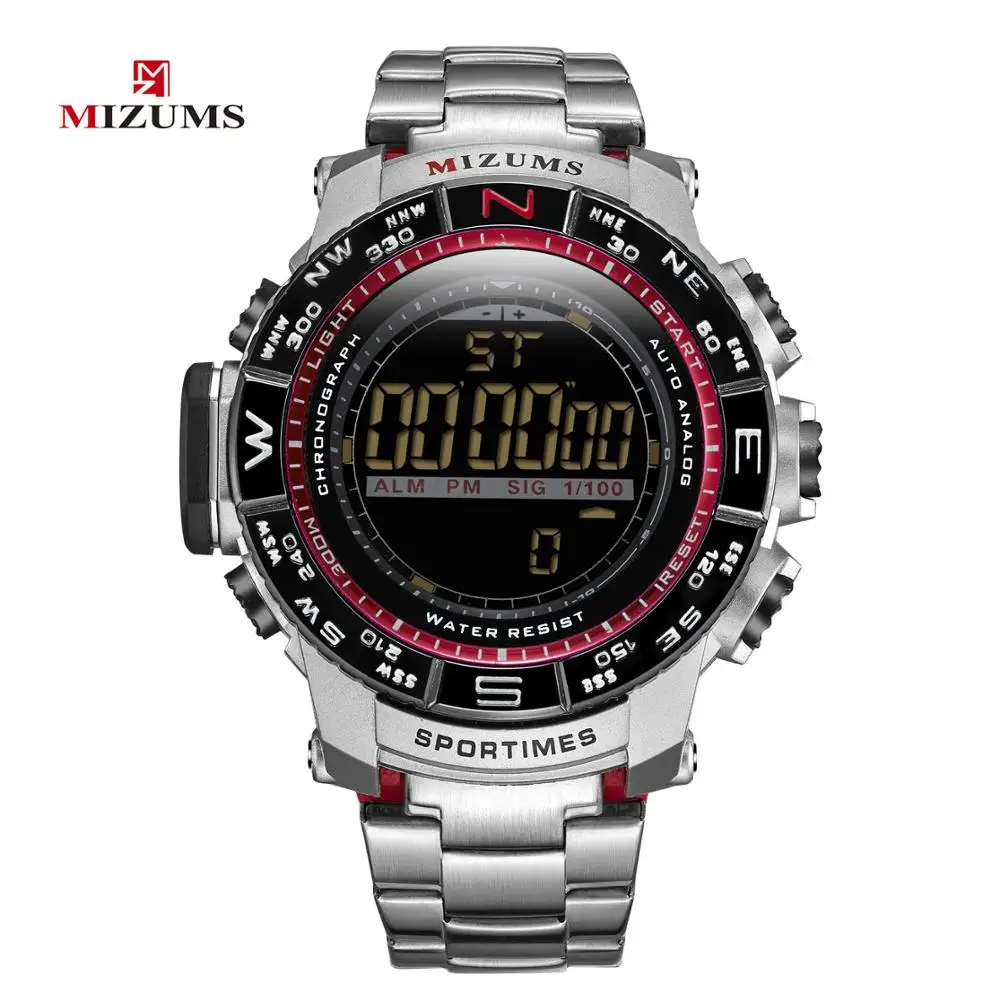 Red MIZUMS, военные спортивные водонепроницаемые мужские часы, Relogio Masculino, Лидирующий бренд, роскошные часы, электронные, светодиодный, цифровые часы с хронографом - Цвет: Red