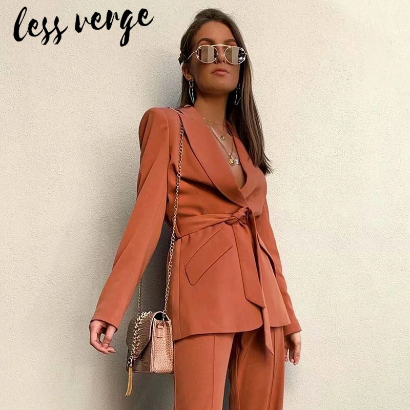 Lessverge офисный Женский комплект из двух предметов топ и штаны Осень зима 2 предмета