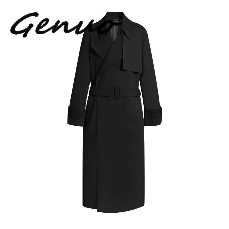 Тренчкот женский черного цвета на шнуровке тонкий осень | Женская одежда