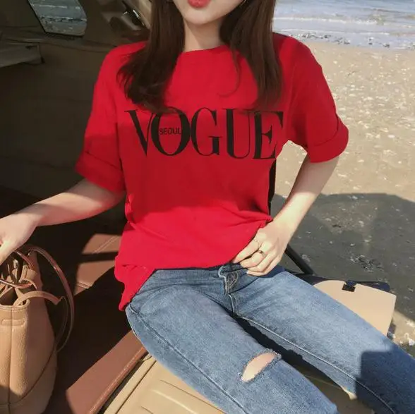 Vogue T Shirt Summer Short Sleeve Women's Harajuku Print Letters Female T-shirt Korean Style Cotton Camiseta Mujer Tops | Женская