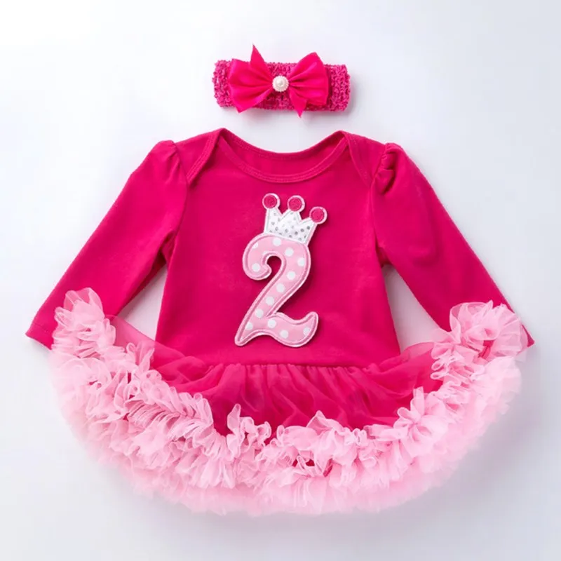 2nd на день рождения из хлопка длинные рукава платье для малышей до 2 лет принцессы