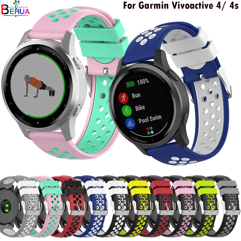 Ремешок для часов 18 мм 22 Garmin Vivoactive 4 4S Смарт часы силиконовый браслет сменный