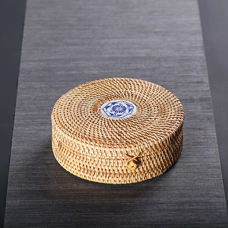 Handmade Rattan Puɾr Tea Cake Storage Box Can Kitchen Container | Дом и сад